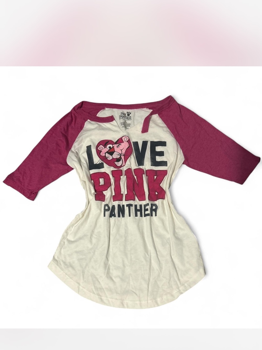 Love Pink Panther Raglan Tee - Pink & Cream